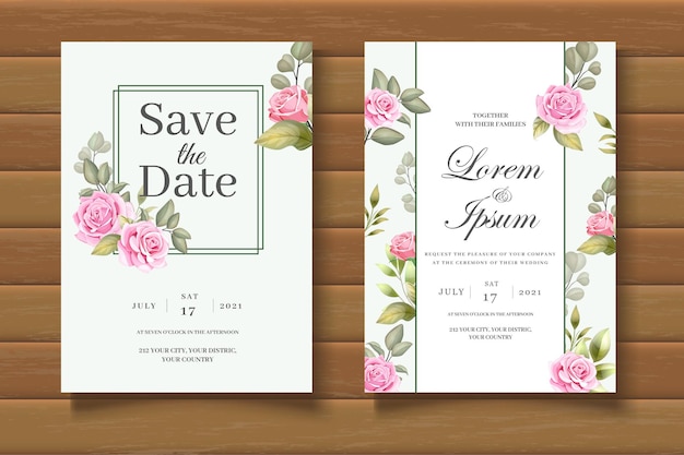 Plantilla de invitación de boda floral elegante y hermosa