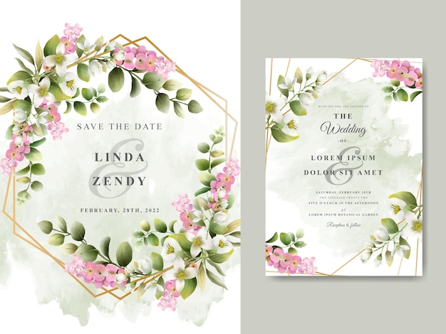 Plantilla de invitación de boda floral hermosa