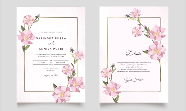 Plantilla de invitación de boda floral con hojas elegantes