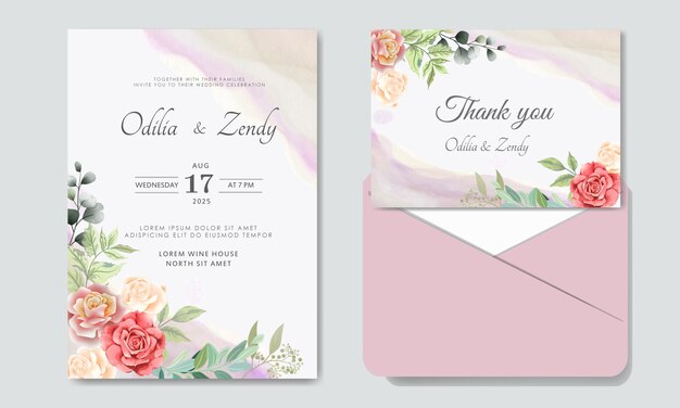 Plantilla de invitación de boda floral de lujo y belleza