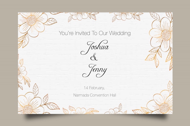Plantilla de invitación de boda floral de lujo dorado hermoso