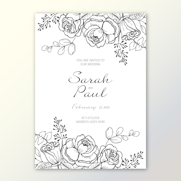 Plantilla de invitación de boda floral minimalista elegante