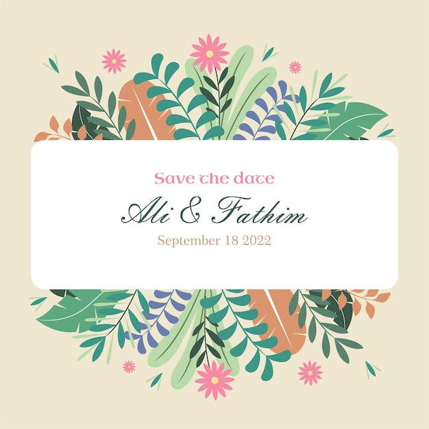 Vector plantilla de invitación de boda floral minimalista