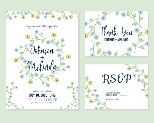 Plantilla de invitación de boda floral y rsvp