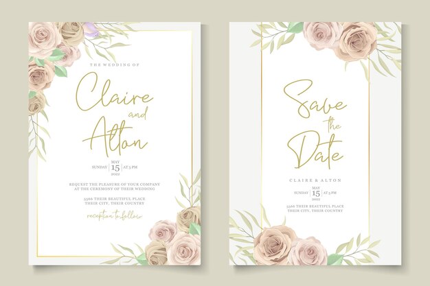 Vector plantilla de invitación de boda floral suave