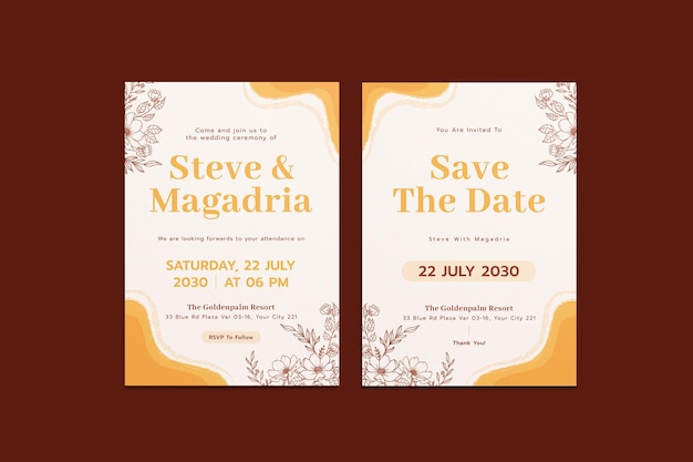 plantilla de invitación de boda de flores de ámbar
