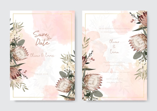 Plantilla de invitación de boda con flores coloridas