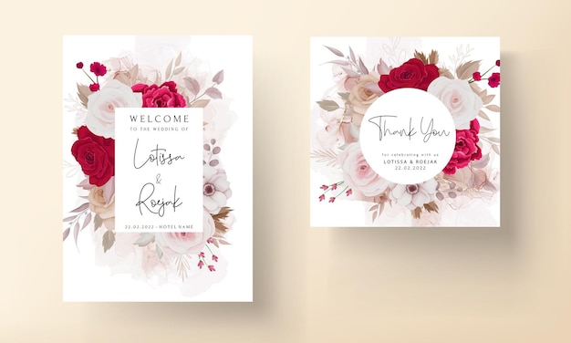 Vector plantilla de invitación de boda de flores dibujadas a mano