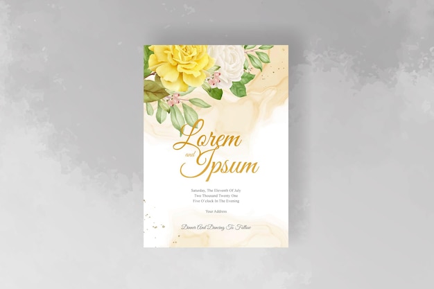 Plantilla de invitación de boda de flores y hojas de acuarela