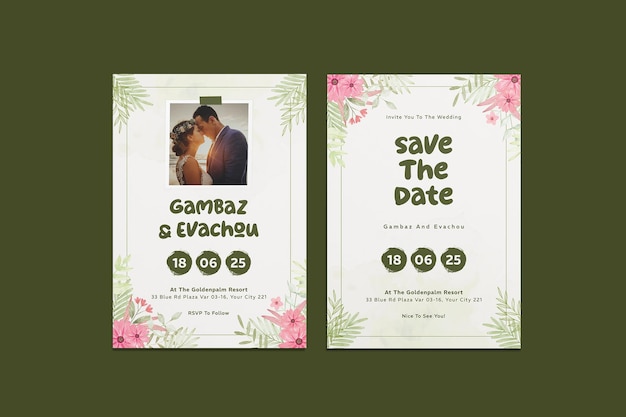 Plantilla de invitación de boda con flores pintadas Sin imagen