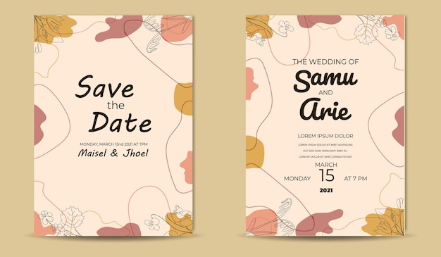 plantilla de invitación de boda de flores retro mediados de siglo