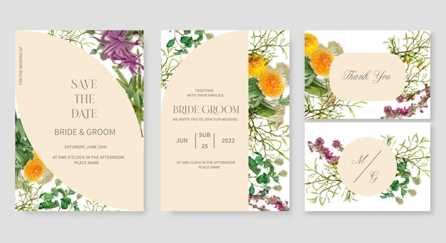 Plantilla de invitación de boda con flores