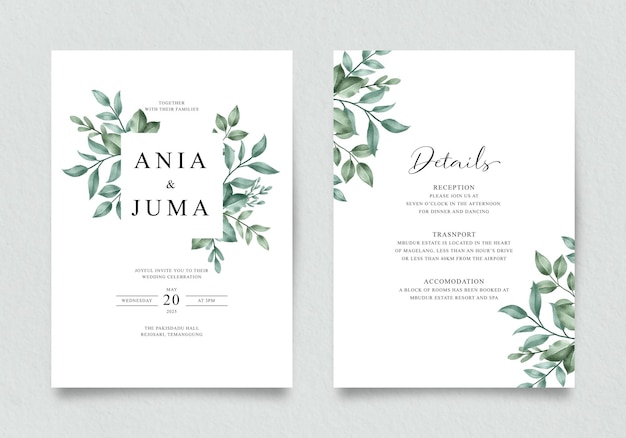 Plantilla de invitación de boda follaje