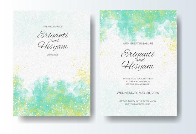 Vector plantilla de invitación de boda con fondo de acuarela y splash