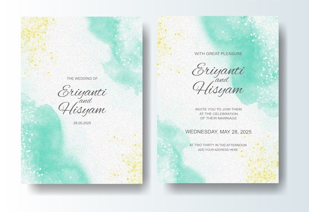 Vector plantilla de invitación de boda con fondo de acuarela y splash