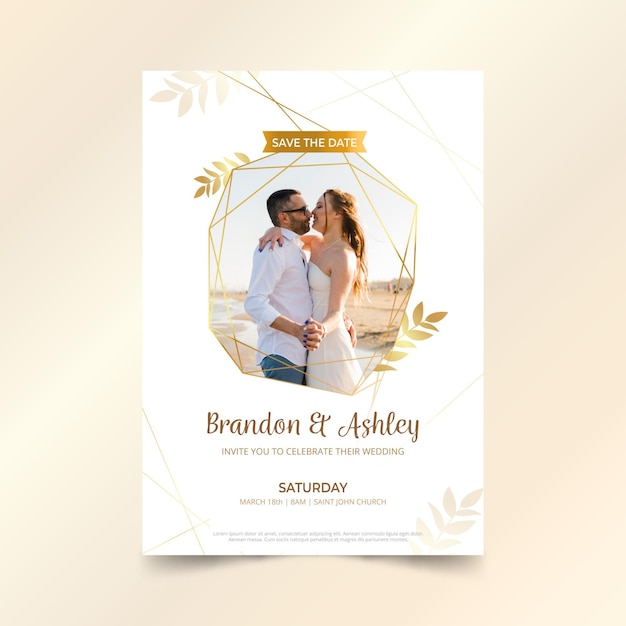 Plantilla de invitación de boda con foto de pareja