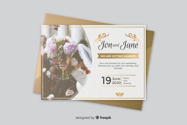 Vector plantilla de invitación de boda con foto