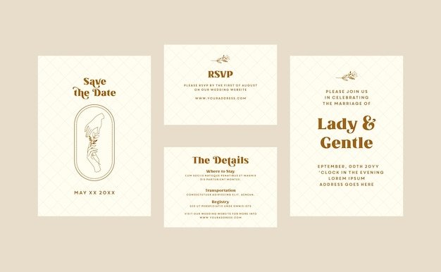 Plantilla de invitación de boda Guardar el diseño de fecha Ilustración de vector decorativo