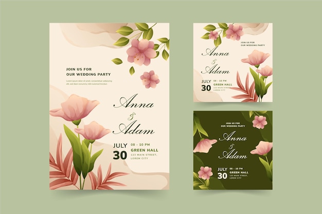 Vector plantilla de invitación de boda hermosa y elegante