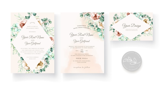 plantilla de invitación de boda con hojas de eucalipto
