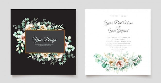 plantilla de invitación de boda con hojas de eucalipto