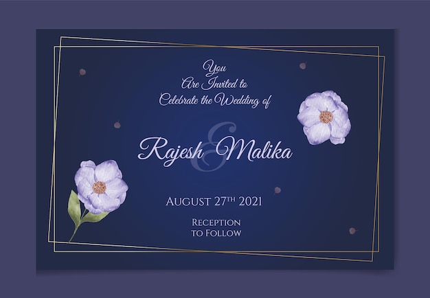 Plantilla de invitación de boda con hojas y flores de acuarela