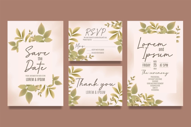 Plantilla de invitación de boda con hojas