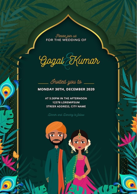 Vector plantilla de invitación de boda india