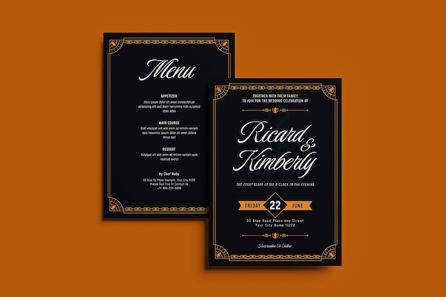 plantilla de invitación de boda de las líneas azules