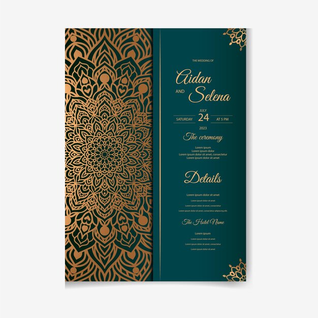 Vector plantilla de invitación de boda de lujo dorado degradado