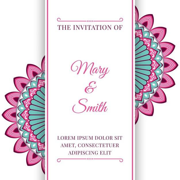 Plantilla de invitación de boda con mandala de colores