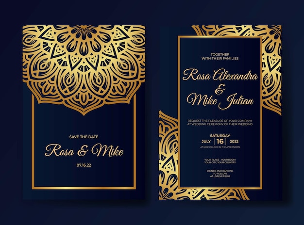 Plantilla de invitación de boda de mandala de lujo