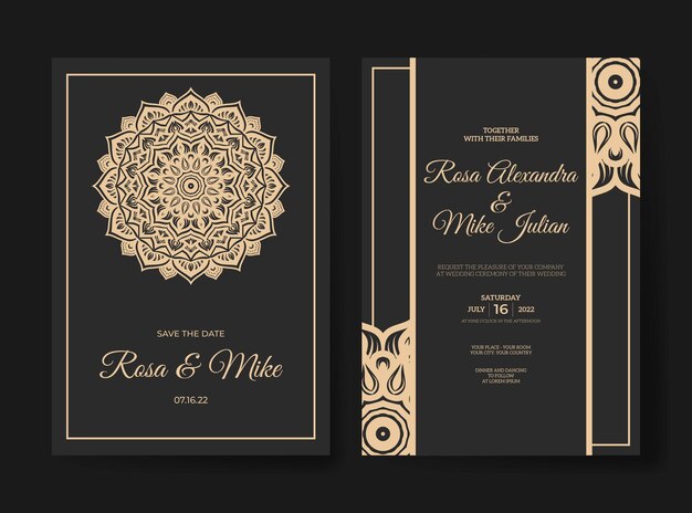 Plantilla de invitación de boda de mandala de lujo