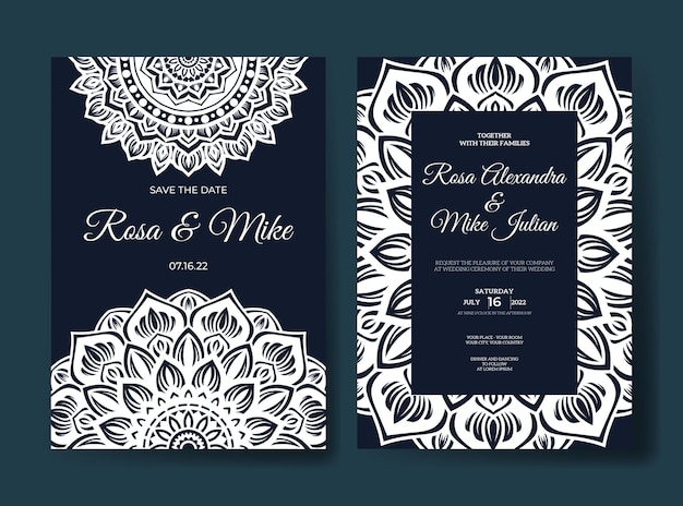 Vector plantilla de invitación de boda mandala premium