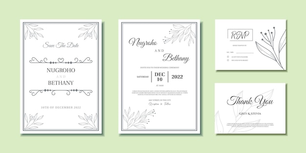 Vector plantilla de invitación de boda mínima con hojas abstractas