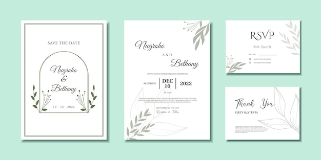 Plantilla de invitación de boda mínima con hojas abstractas