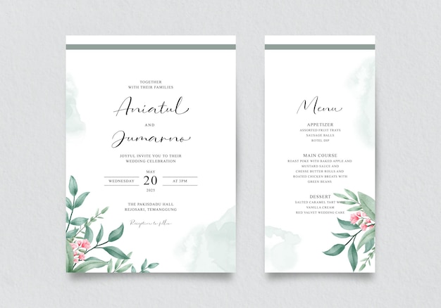 Plantilla de invitación de boda minimalista con acuarela floral