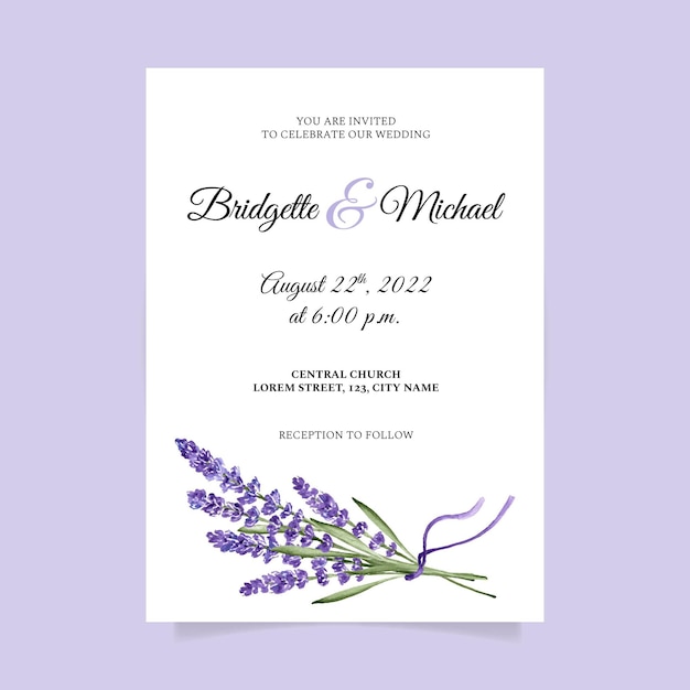 Plantilla de invitación de boda minimalista en acuarela pintada a mano