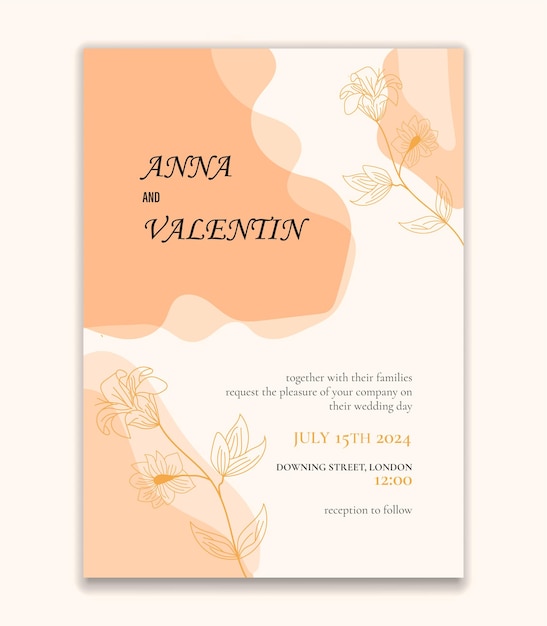 Plantilla de invitación de boda minimalista dibujada a mano