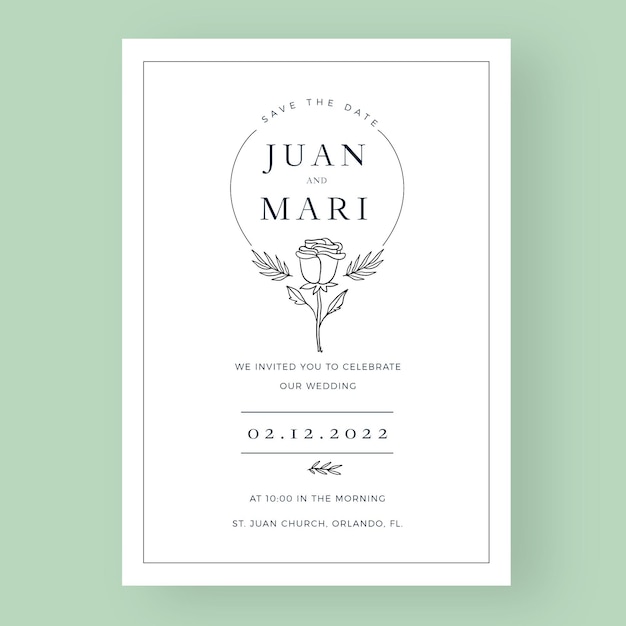 Vector plantilla de invitación de boda minimalista dibujada a mano