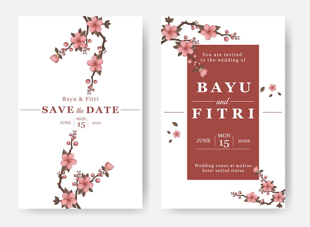 Plantilla De Invitación De Boda Minimalista Con Flores Vector Premium