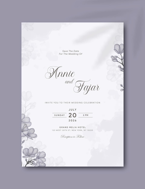 plantilla de invitación de boda minimalista con fondo gris