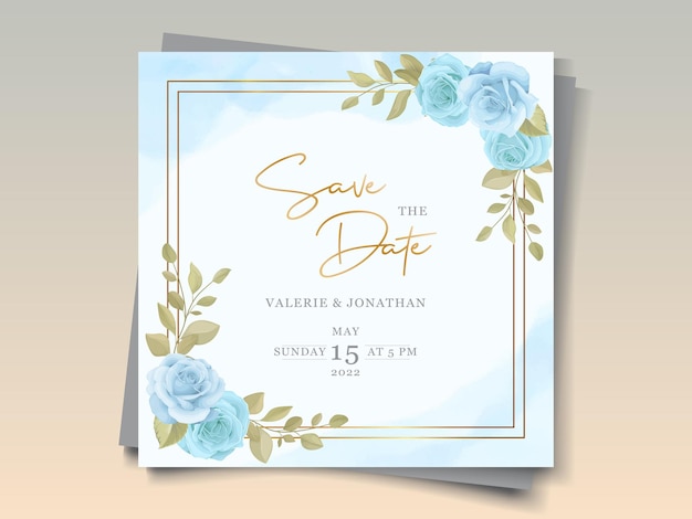 Plantilla de invitación de boda moderna con diseño floral azul