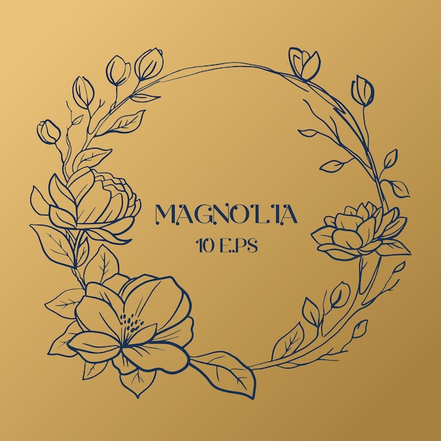 Plantilla de invitación de boda o fiesta con una flor de magnolia dorada Plantilla de tarjeta cuadrada con diseño botánico