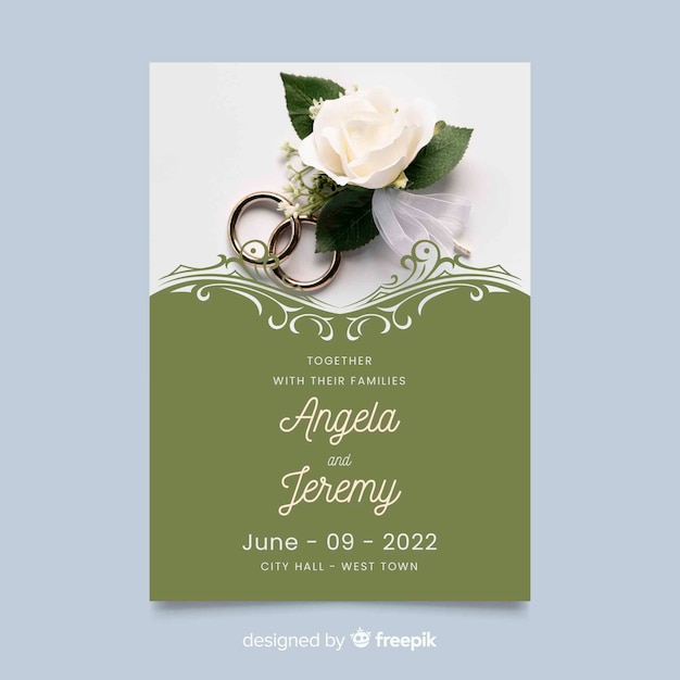 Vector plantilla de invitación de boda ornamental con foto