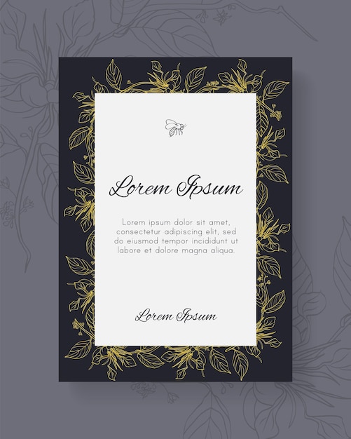 Vector plantilla de invitación de boda oscura con plantas doradas y lugar para texto ilustración vectorial