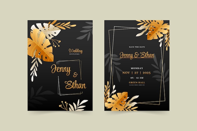 Vector plantilla de invitación de boda realista de lujo dorado