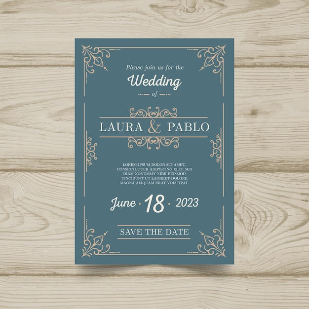 Vector plantilla de invitación de boda retro