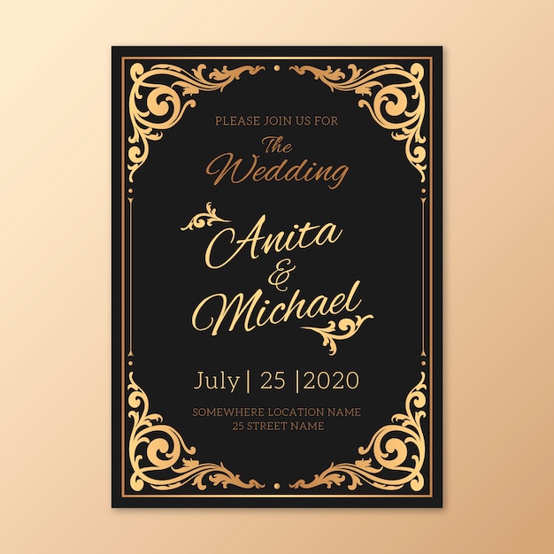 Plantilla de invitación de boda retro