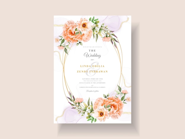 Plantilla de invitación de boda romántica con flores dibujadas a mano